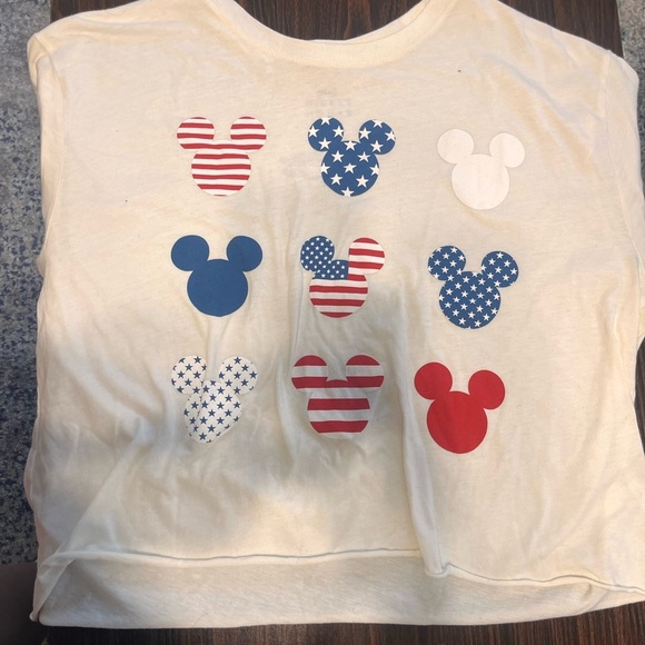 Disney Tops - Disney Cream Crop Top with Red, Blue, and White Mickey Mouse Design